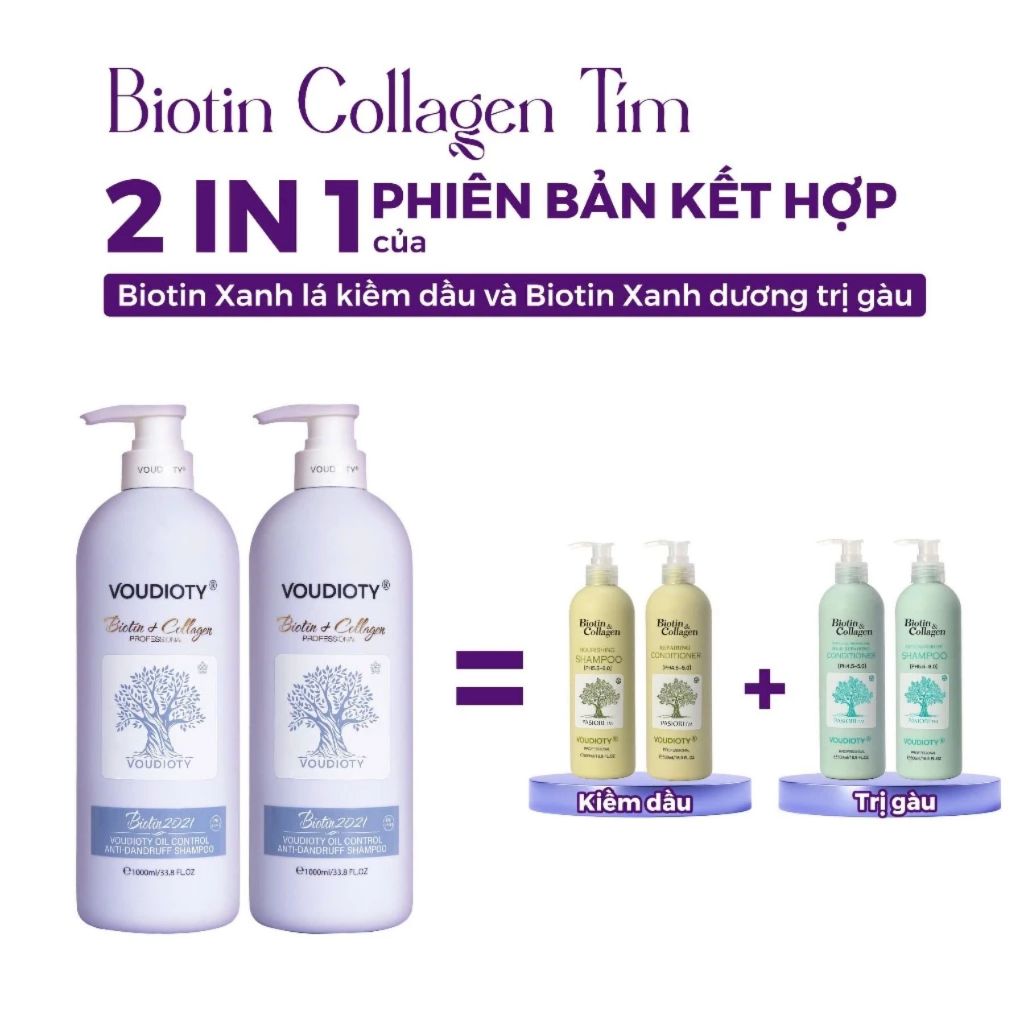 Cặp Dầu Gội Xả Biotin & Collagen 1000ml Mẫu 2021 | Phục Hồi - Mềm Mượt - Kiềm Dầu (Trắng - Vàng - Tím)