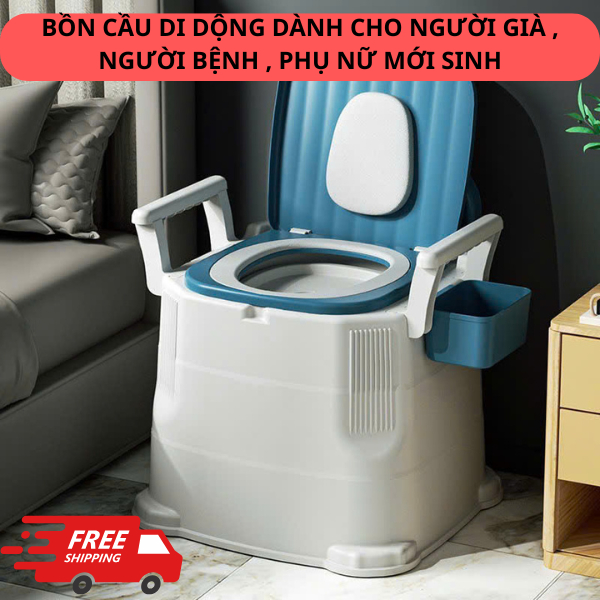 Bồn cầu di động cho người già , người bệnh , người đi lại khó khăn có tay vịn , tải trọng 100kg