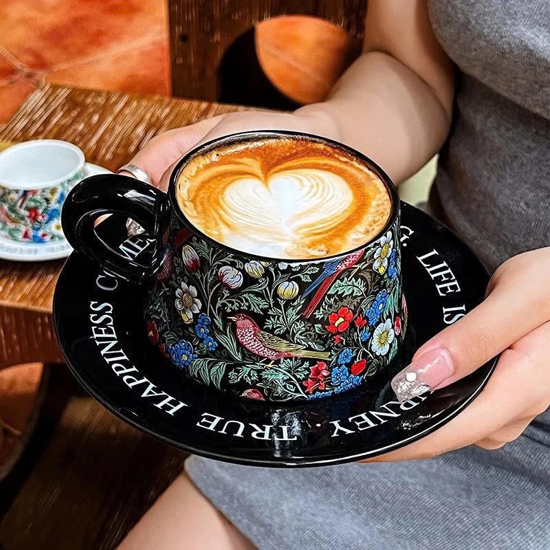 Bộ Cốc Đĩa Gốm Sứ Cao Cấp Vitage Phong Cách Bắc Âu Họa Tiết Hoa Cổ Điển Kèm Hộp Dùng Làm Quà Tặng