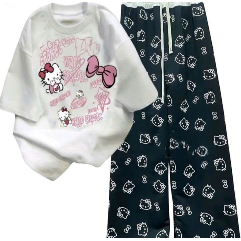 Tổng hợp các sét Bộ Quần Họa Tiết Mèo + mix áo phông Unisex form thụng tay lỡ - hình Mèo cute