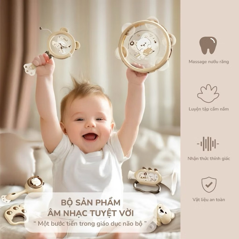 Đồ Chơi Xúc Xắc Có Âm Thanh Hình Gấu/Thỏ - Thiết Kế Trống/Kèn/Lục Lạc/Xúc Xắc/Còi Cho Bé