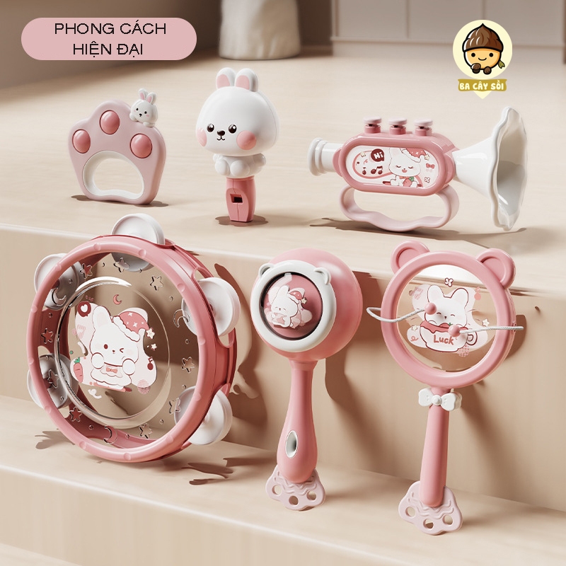 Đồ Chơi Xúc Xắc Có Âm Thanh Hình Gấu/Thỏ - Thiết Kế Trống/Kèn/Lục Lạc/Xúc Xắc/Còi Cho Bé