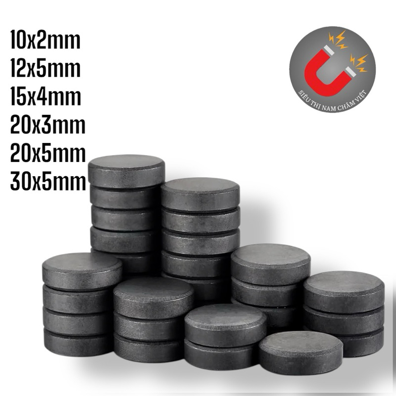 Nam châm đen tròn Ferrite nhiều kích thước (10 viên)