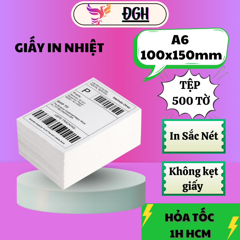 Giấy In Nhiệt A6 100x150mm Tệp 500 Tờ Loại Dày 3 Lớp,Không Kẹt Giấy ,In ...