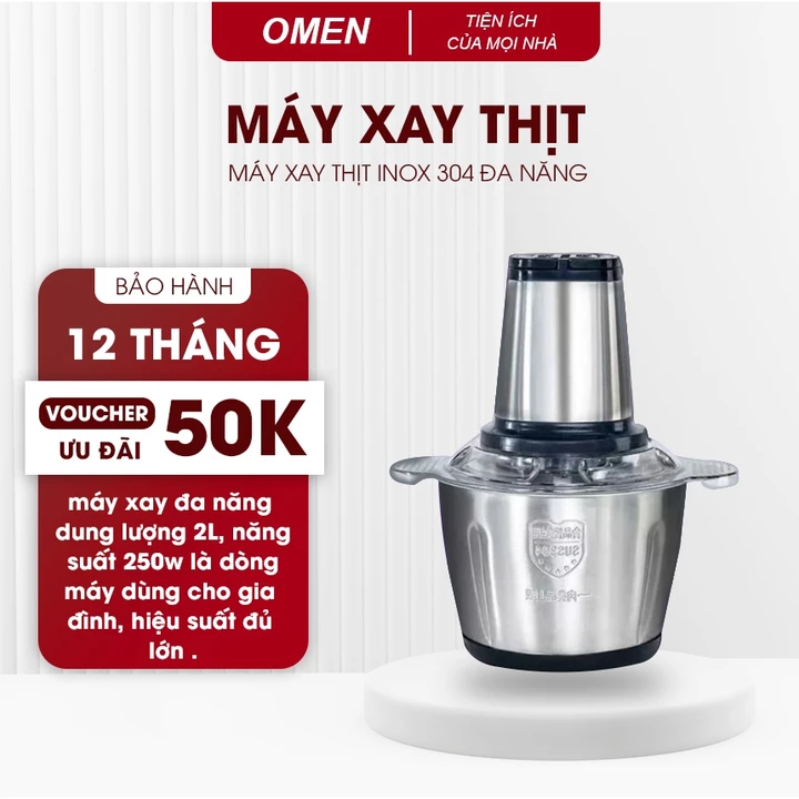 Máy Xay Thịt Inox Đa Năng 4 Lưỡi Công suất 250W Xay Thịt - Cối Xay Thịt Gia Đình Hai chế độ mạnh, yếu