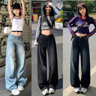 Quần jeans ống rộng suông Unisex MIAA Cạp Cao Tôn Dáng WASH đủ size, Quần bò jean Ống suông form Rộng siêu tôn dáng
