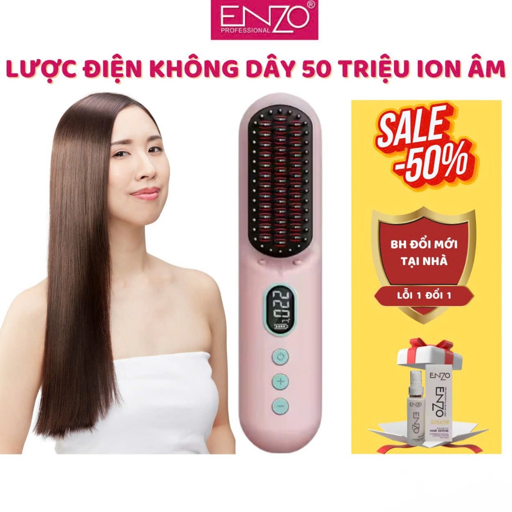 Ảnh Lược điện không dây cao cấp ENZO, công nghệ ion âm, chăm sóc tóc bóng mượt tự nhiên, tạo kiểu đa năng 1