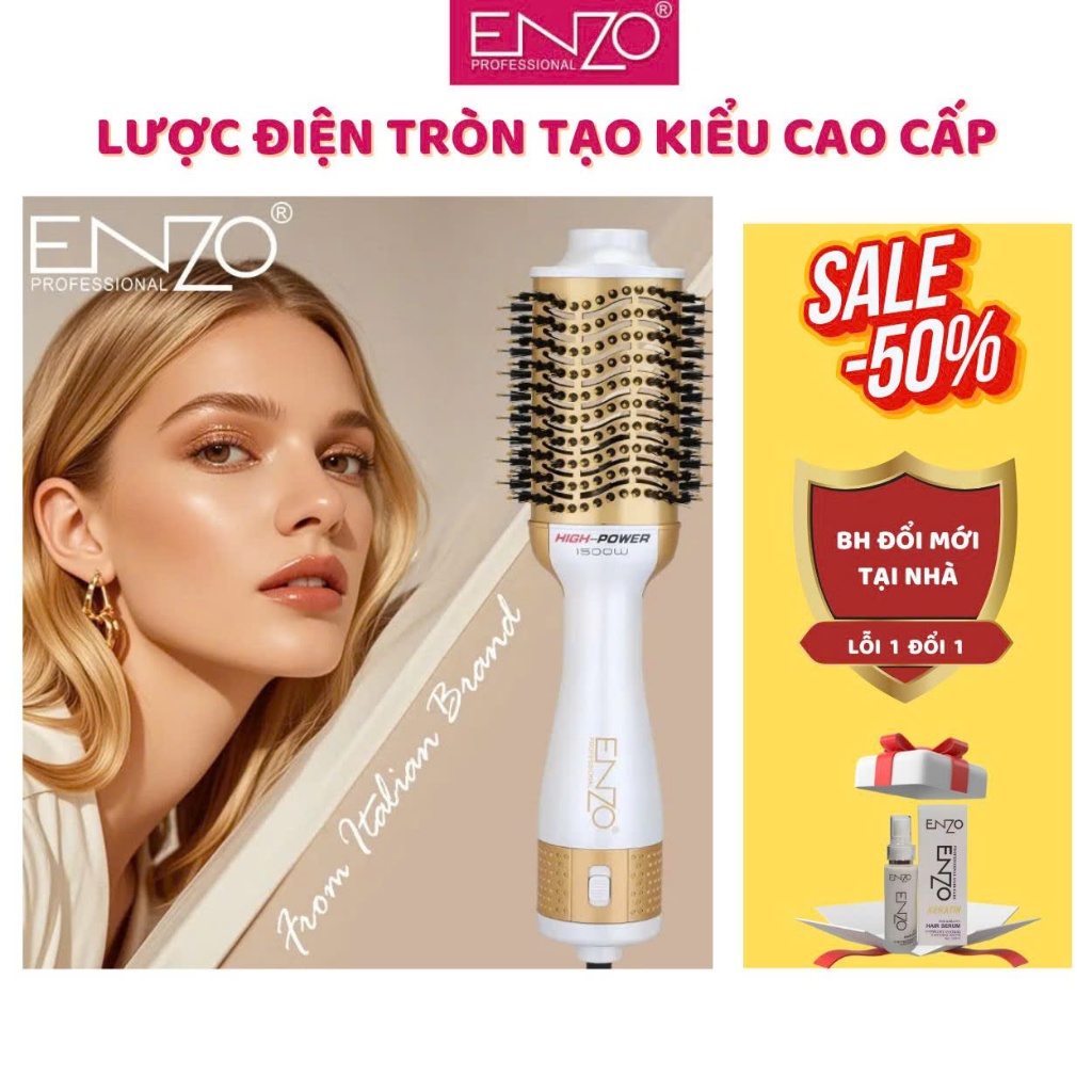 Ảnh Lược điện ENZO 4134 Thương hiệu ITALIA lược tròn tạo kiểu tóc chuyên nghiệp 4 trong 1 chải tóc thổi khí nóng 1