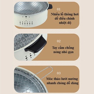 Bếp nướng than hoa tròn không khói BBQ Proki chịu nhiệt chân phụ nhỏ gọn, picnic cắm trại dã ngoại