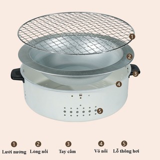 Bếp nướng than hoa tròn không khói BBQ Proki chịu nhiệt chân phụ nhỏ gọn, picnic cắm trại dã ngoại