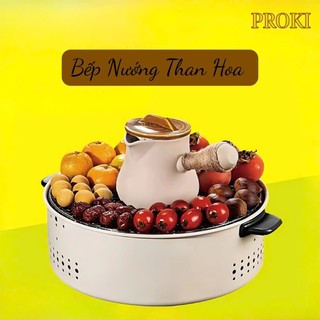 Bếp nướng than hoa tròn không khói BBQ Proki chịu nhiệt chân phụ nhỏ gọn, picnic cắm trại dã ngoại