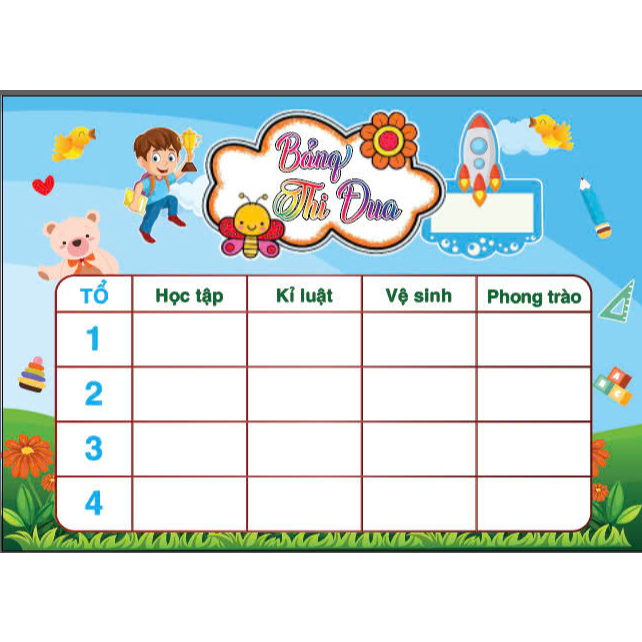 BẢNG THI ĐUA 4 TIÊU CHÍ (HỌC TẬP,KỈ LUẬT,VỆ SINH,PHONG TRÀO)