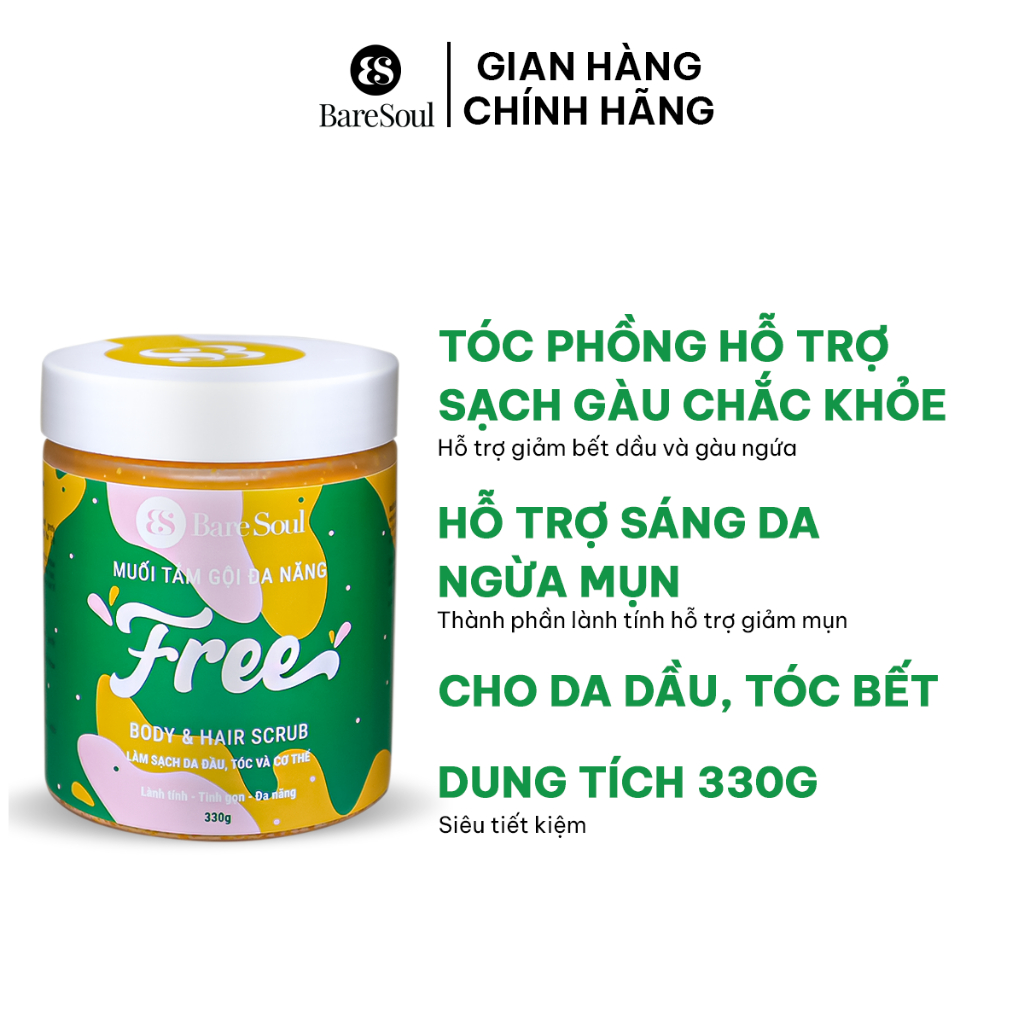 Ảnh COMBO 2 Muối tẩy tế bào chết da đầu, tóc, cơ thể BareSoul 330gx2 2