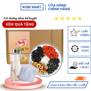 Trà dưỡng nhan bổ huyết robimart (táo lát, dâu tằm, hắc kỷ tử, kỷ tử đỏ, đường phèn) - kèm bình hoặc túi lọc