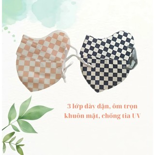 Khẩu trang chống tia UV, khẩu trang vải caro cao cấp chống nắng che gò má UPF50+ thời trang