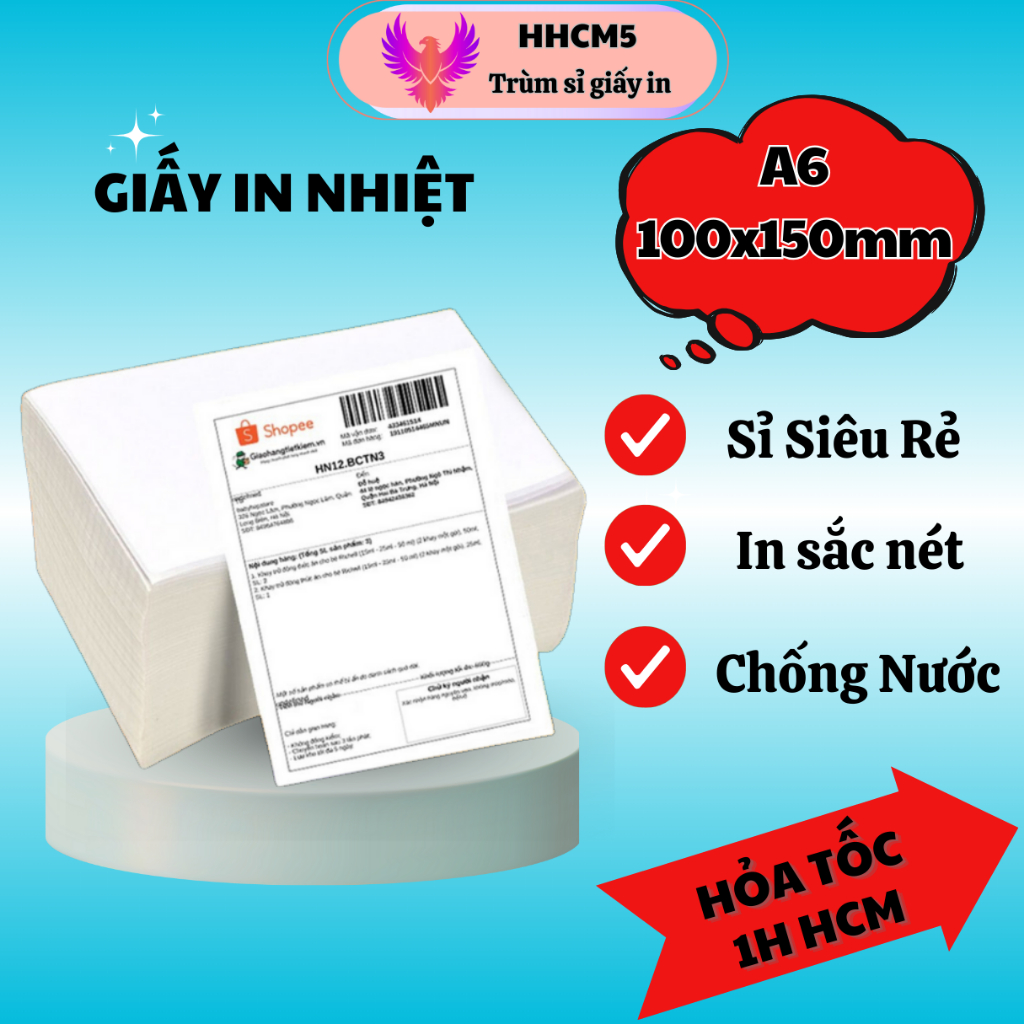 Giấy In Nhiệt A6 100x150mm Tệp 500 Tờ, Cuộn 350 Tờ Loại Dày, In Sắc Nét ...