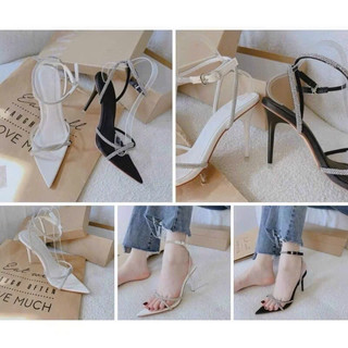 Sandal cao 9 phân gót và mũi nhọn đây quai đá quấn cổ chân ( phom rộng mua lùi sz)