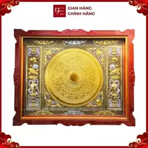 Tranh Đồng Mặt Trống Đồng , Đôi Lọ Lục Bình , Khung Gỗ Gụ - Thiếp Vàng Bạc ( 1m74x2m17 ) - Cửu Diệu Thiên - ĐT021