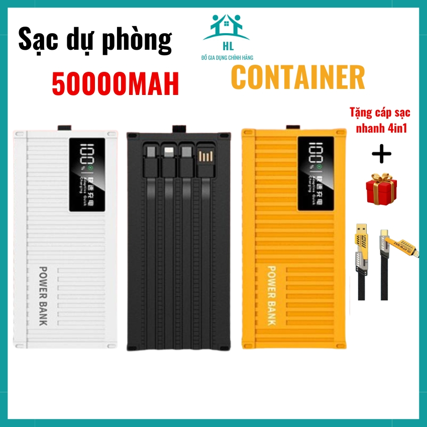 (TẶNG CÁP SẠC NHANH) PIN Dự Phòng CONTAINER 50000mAh tích hợp 4 dây ra ...