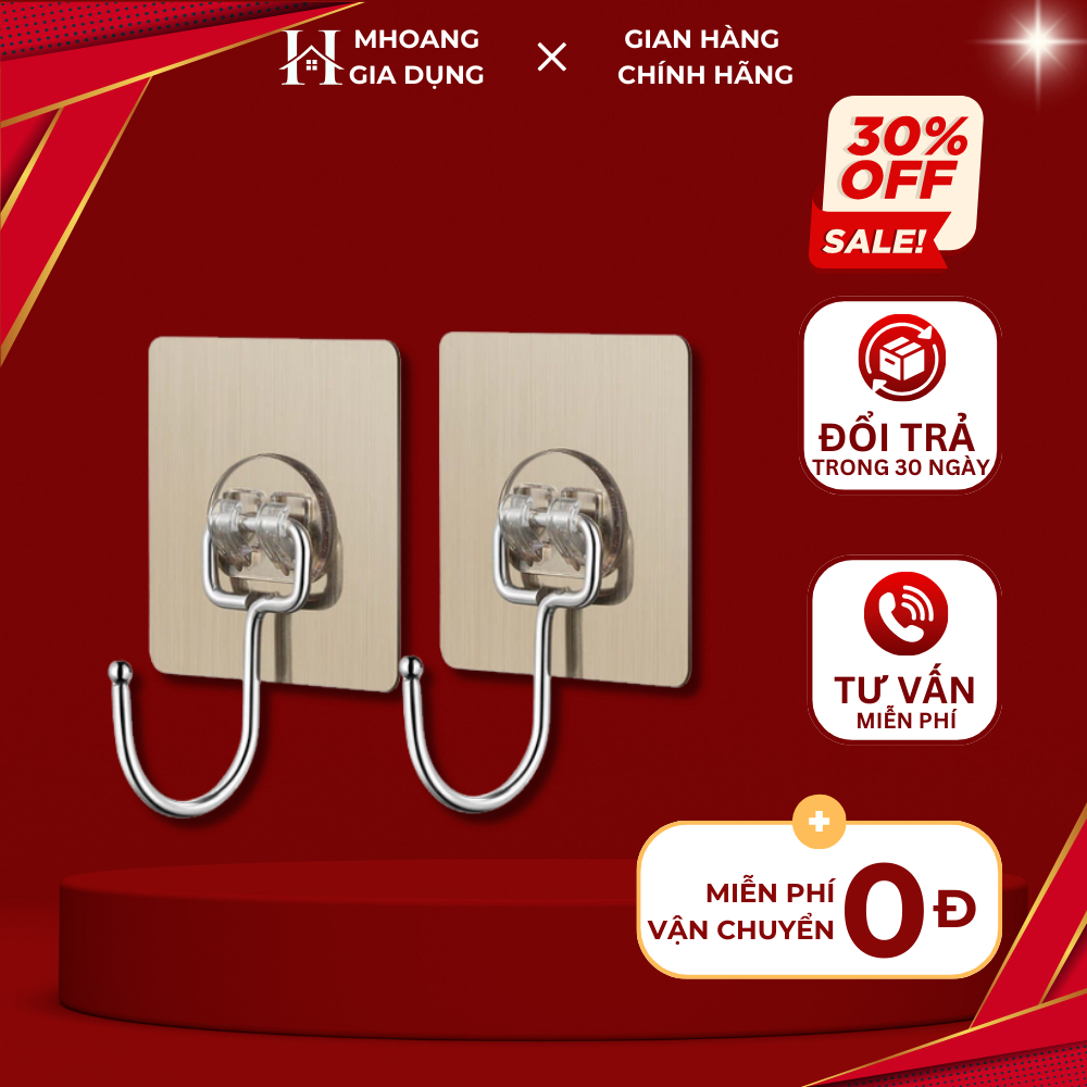 [COMBO 50] Móc dán tường INOX MIẾNG DÁN TRÁNG BẠC siêu dính, chiệu lực cực tốt (Móc 1 Râu Cực Chắc)