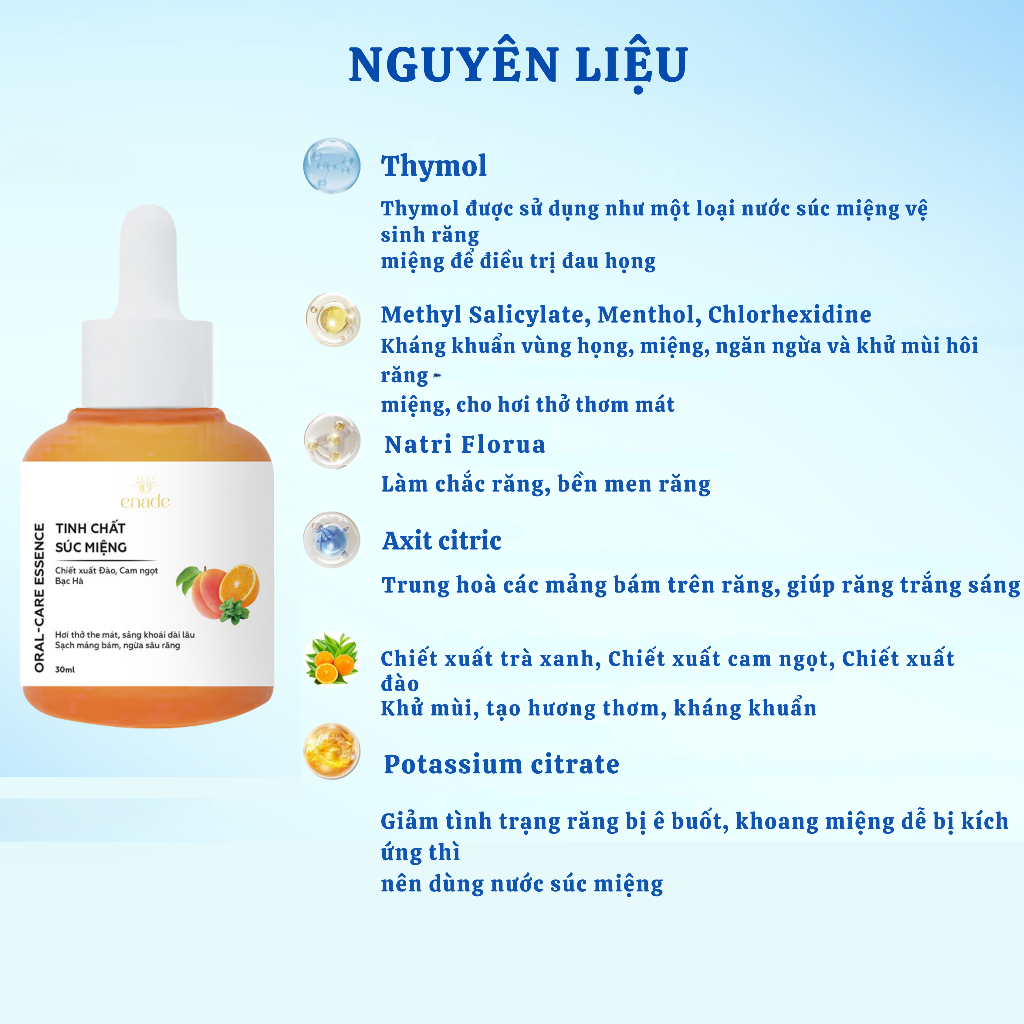 Tinh Chất Súc Miệng Trắng Răng ENADE (30ml) - Răng Trắng Miệng Thơm, Sạch Mảng Bám, Cho Hơi Thở Thơm Mát