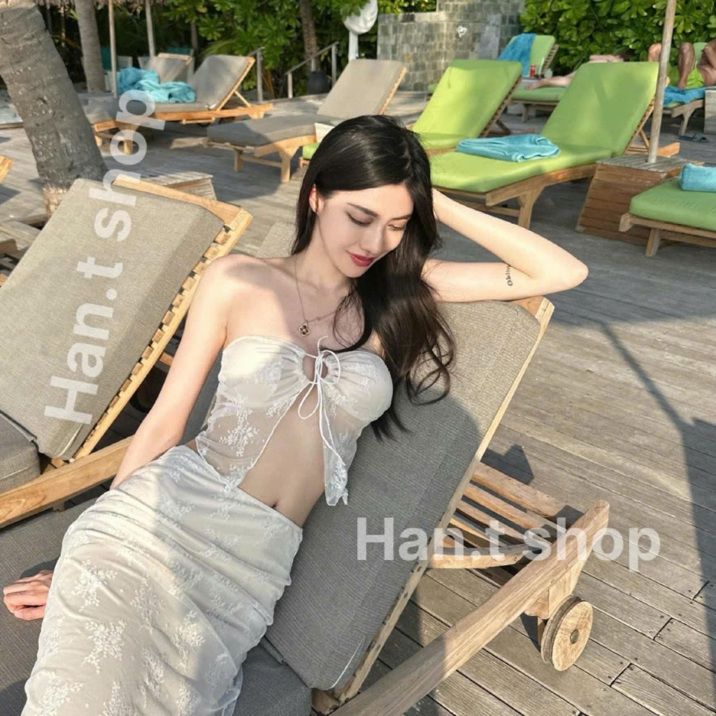 [BKN 062] Bikini đồ đi biển set REN HOA có mút phối váy đuôi cá dài nữ tính HAN.T SHOP