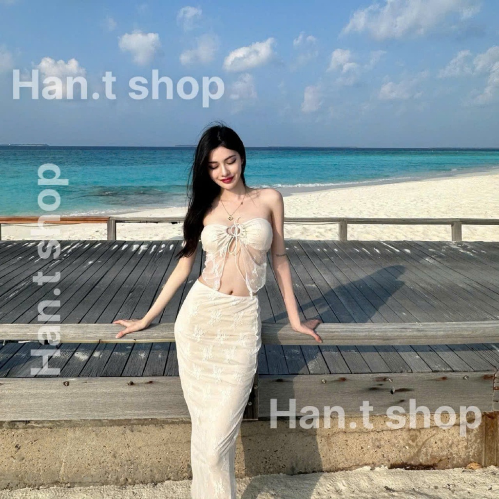 [BKN 062] Bikini đồ đi biển set REN HOA có mút phối váy đuôi cá dài nữ tính HAN.T SHOP