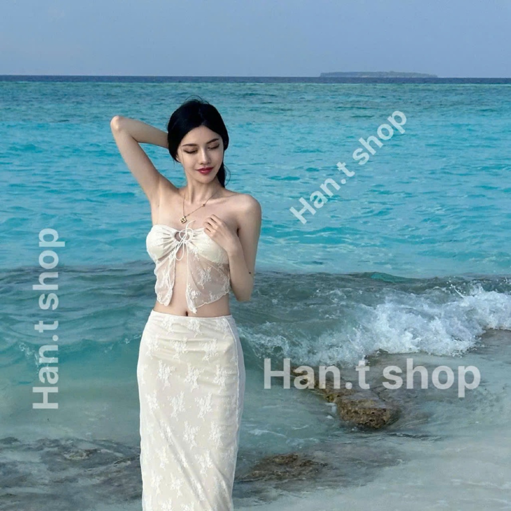 [BKN 062] Bikini đồ đi biển set REN HOA có mút phối váy đuôi cá dài nữ tính HAN.T SHOP