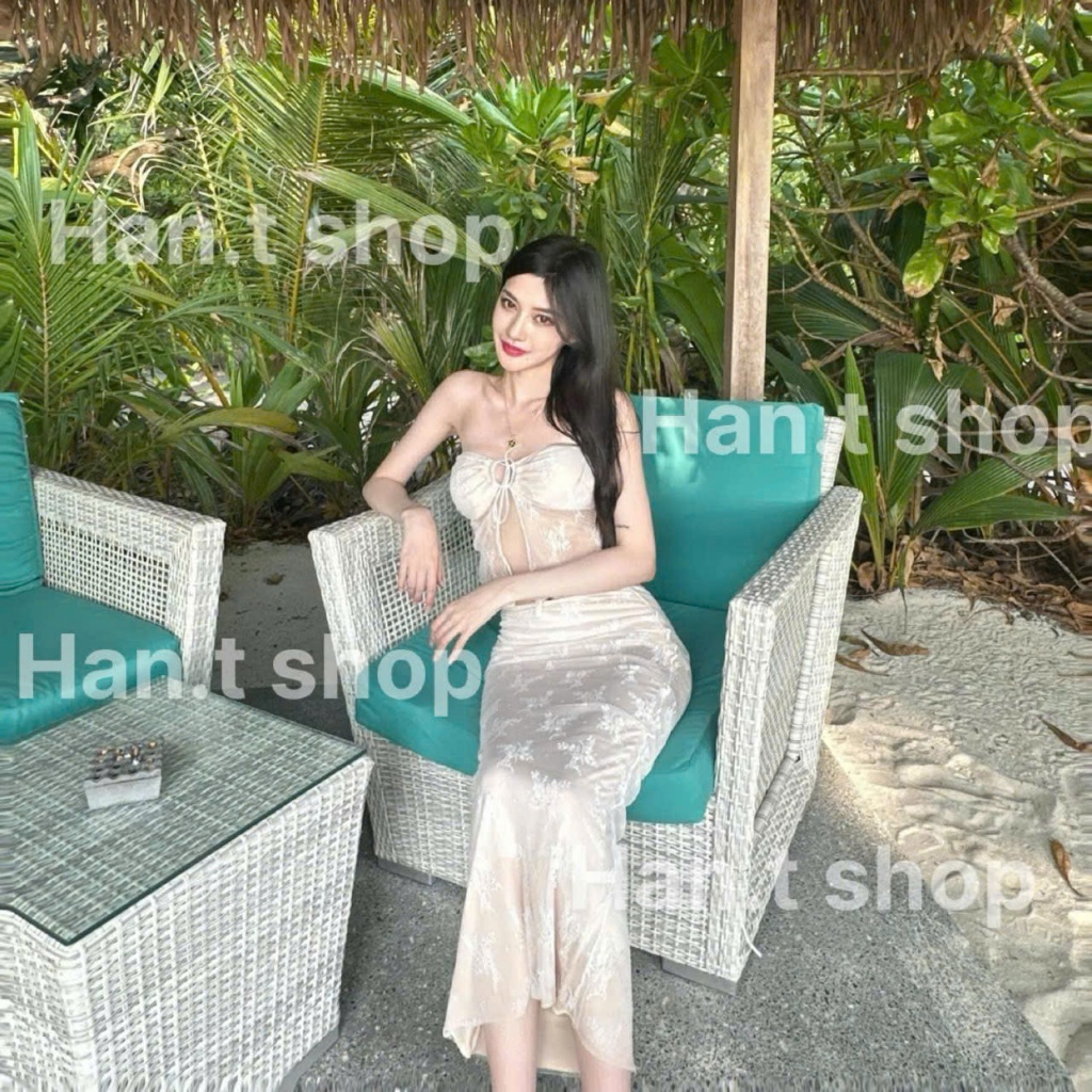 [BKN 062] Bikini đồ đi biển set REN HOA có mút phối váy đuôi cá dài nữ tính HAN.T SHOP