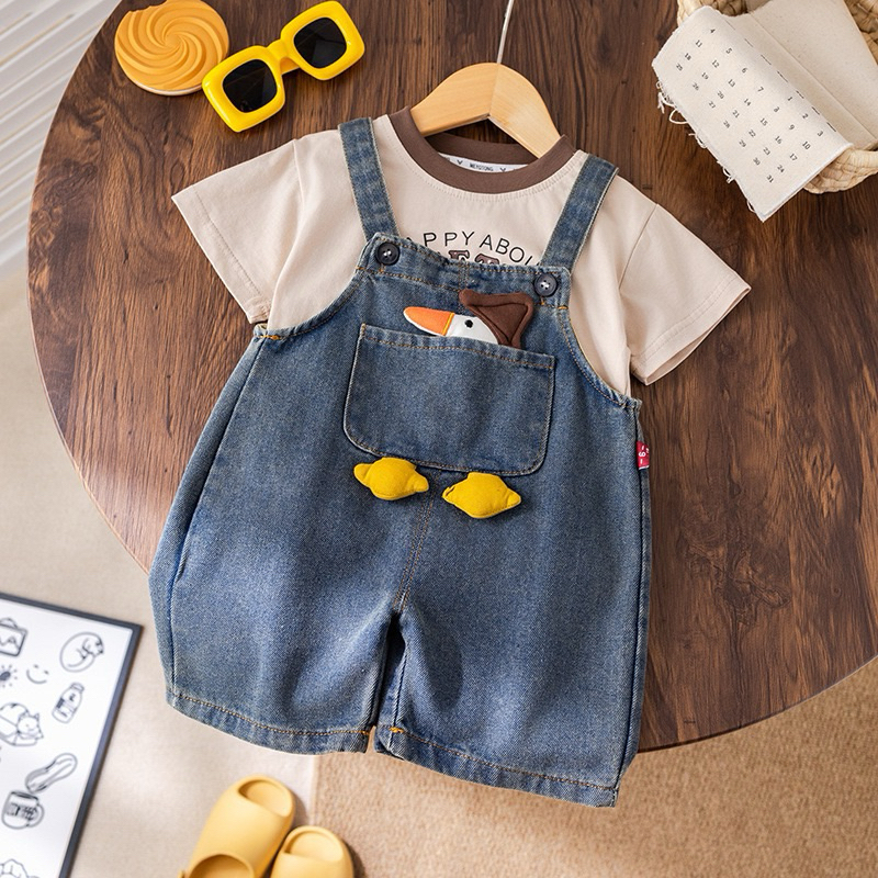 (Order) Yếm jean hình vịt + áo phông hình vịt ngộ nghĩnh dành cho bé trai- bé gái