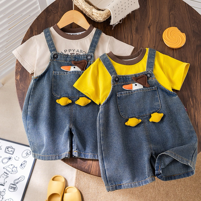 (Order) Yếm jean hình vịt + áo phông hình vịt ngộ nghĩnh dành cho bé trai- bé gái
