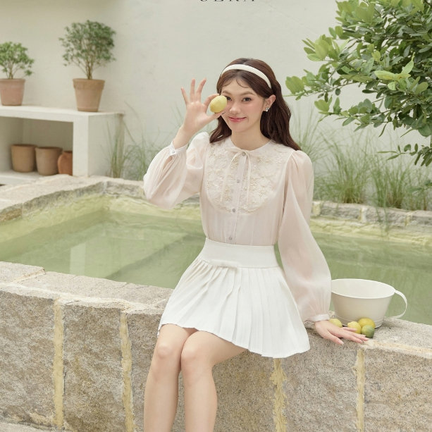 SERA - Áo sơ mi voan tơ xốp phối ren hoa Tracy