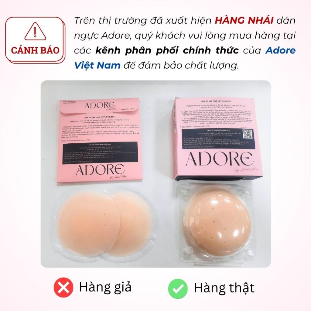 [1 Cặp] Miếng dán ngực silicon nhiệt tự thân không keo, dán ti siêu dính bảo vệ nhũ hoa Adore Việt Nam