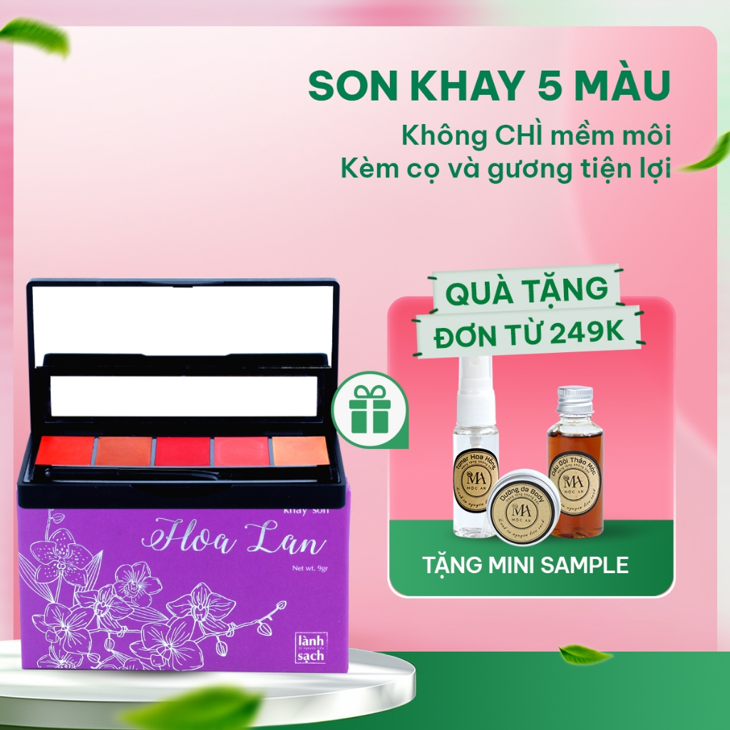 Ảnh Khay Son Lì Hoa Lan Mộc An 5 Màu Tiết Kiệm, Không Chứa Chì, Dưỡng Môi Mềm Mịn 9g 1