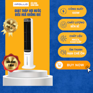 Quạt tháp hơi nước điều hoà không khí Pollo nhập khẩu, quạt không cánh lọc điều khiển từ xa 3 chế độ gió phòng ngủ nhà