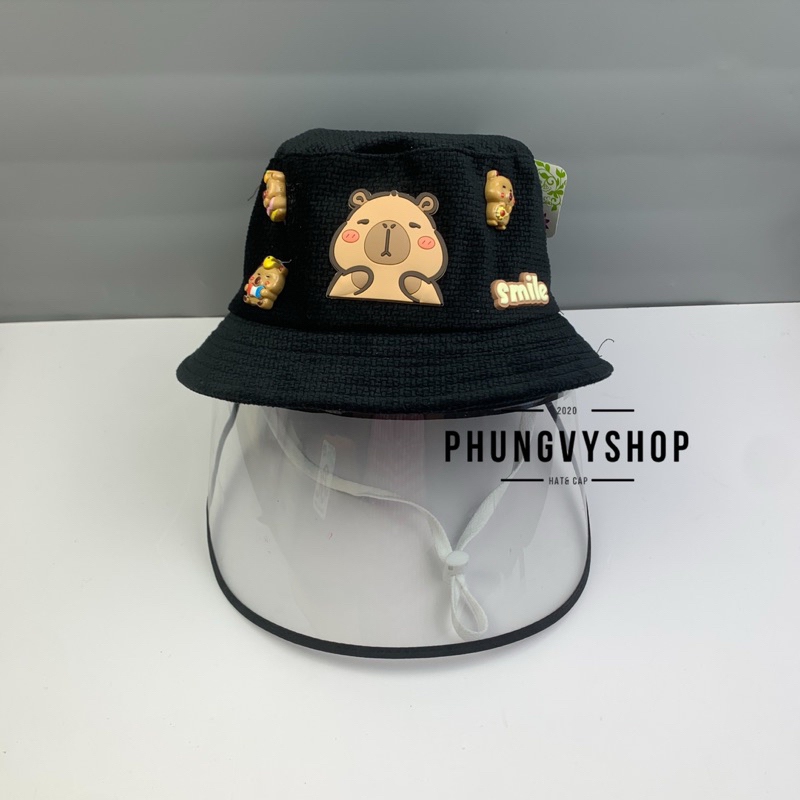 BÉ 1-2 Tuổi_Mũ chống giọt bắn chắn gió bụi mưa bucket tai bèo vành phungvyshop-nón / Bo "KIẾNG" CAPYBARA loại CHARM/