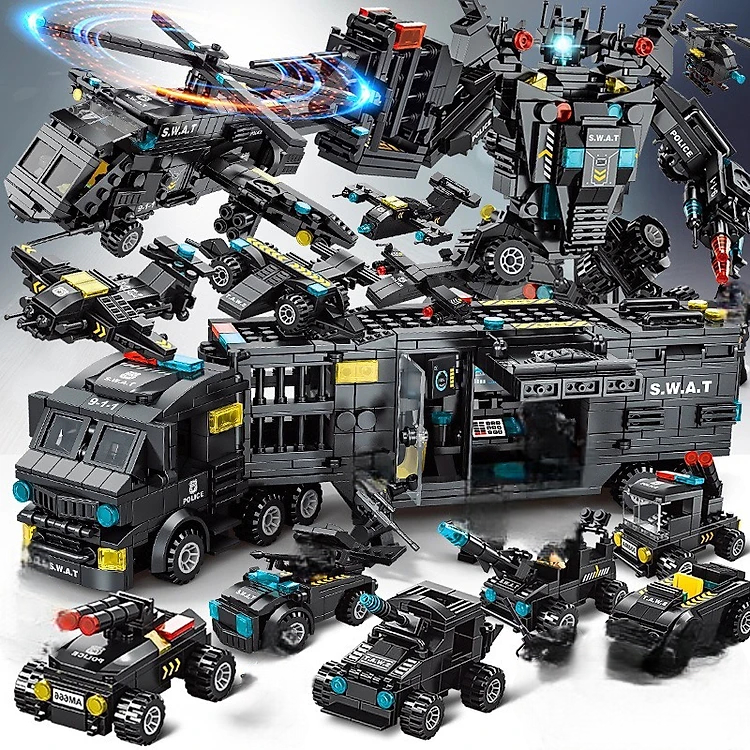 [920 chi tiết] Bộ đồ chơi lắp ghép xếp hình cảnh sát, oto, robot, du thuyền, trực thăng, xe swat, máy bay làm quà tặng