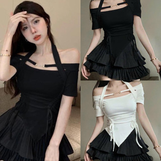 Áo croptop trễ vai tròng cổ chocker xinh rút dây hack eo nhỏ xinh VANISA CT005