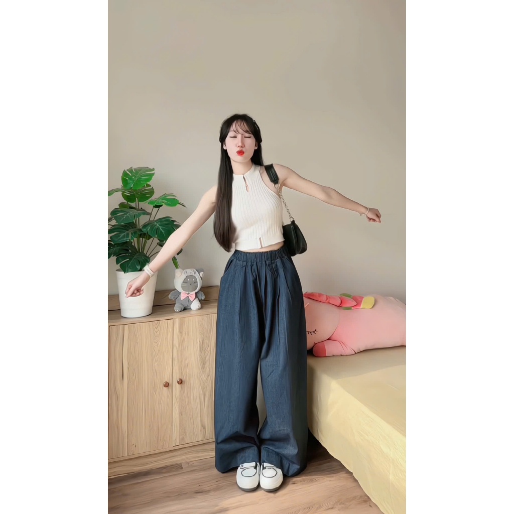 Quần jean ống rộng cạp chun co dãn. hót hít Nữ Ong(JeanCt)