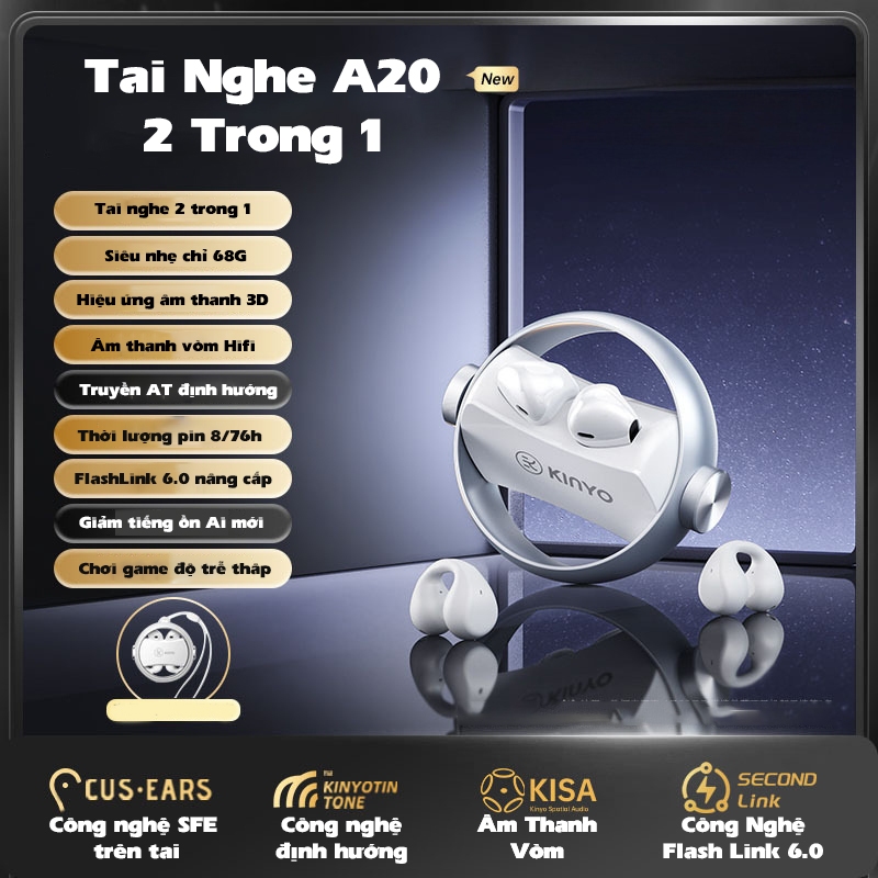 (2 TRONG 1) Tai Nghe Nhét Tai A20 Thế Hệ Mới, Thiết Kế Vòng Xoay, Có Mic Đàm Thoại, Nghe Nhạc Gaming