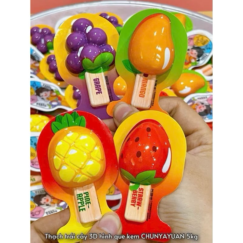 Sỉ 1kg thạch trái cây 3D que kem hình hoa quả thạch phô mai