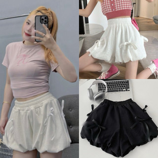 Quần đùi nữ dáng bí ngô siêu xinh gắn nơ có hai màu cạp chun đẹp VANISA  Q4