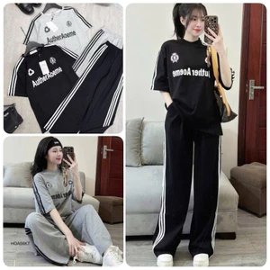 Set Bộ Thể Thao 3 Sọc Aoeme Nam Nữ Unisex Áo Phông Mix Quần Suông Dài Sọc Basic Dáng Rộng