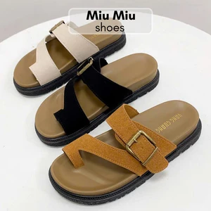 Dép Xỏ Ngón Nữ 2 Quai Khuy Vuông Đế Bằng Cao 3cm Thời Trang Phong Cách Hàn Quốc 9803