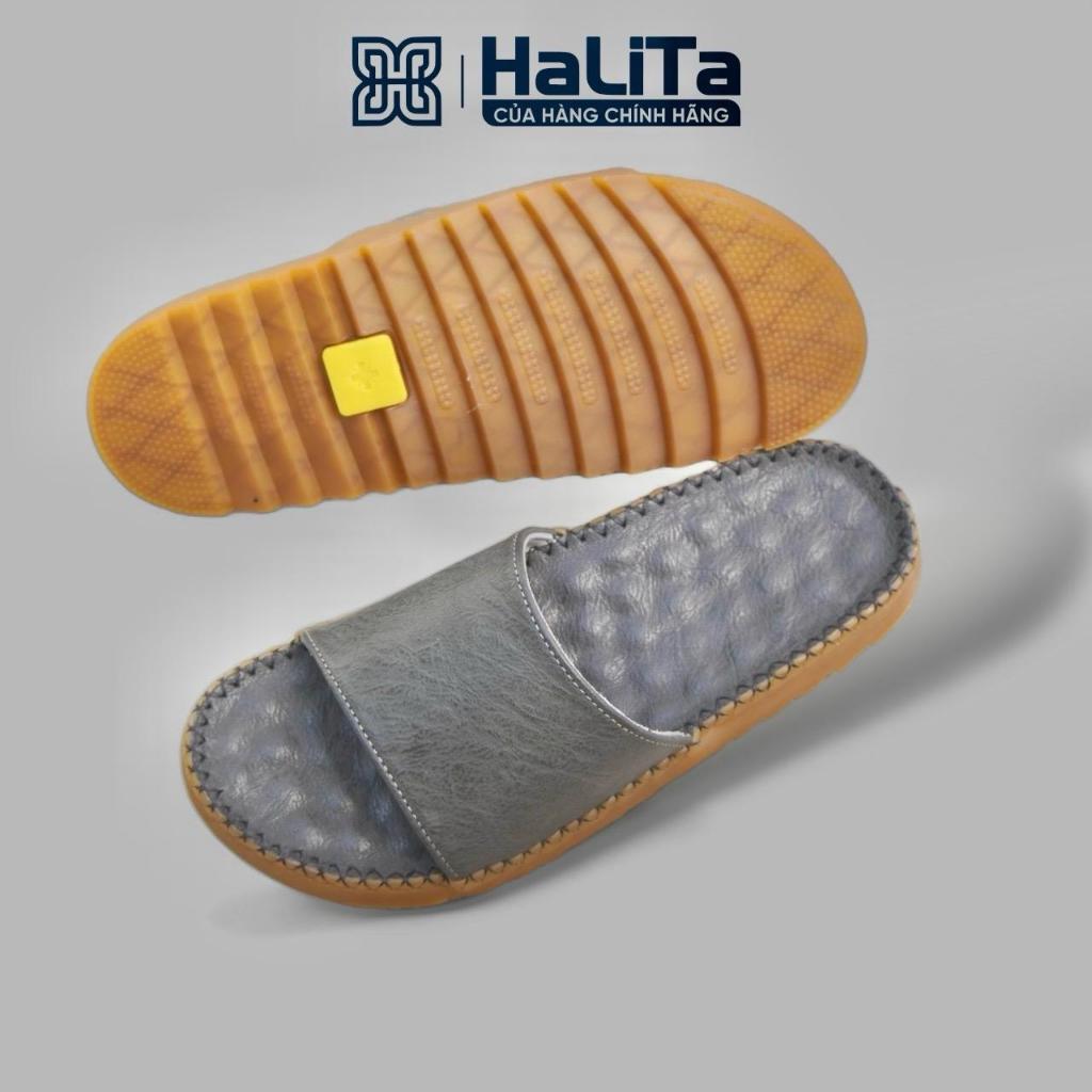 Dép Mát Sa Chân Da Nhúm HaLiTa, Quai Ngang Trơn , đế khâu chỉ chắc chắn , thiết kế răng cưa bám đường tốt. DéP Nam Đế B