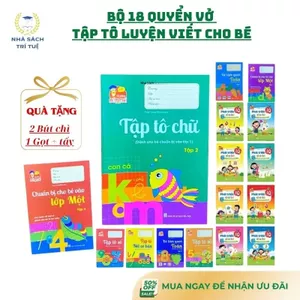Sách- Bộ 18 Quyển Vở Tập Tô Chữ Luyện Viết Phát Triển IQ Cho Bé (Tặng Kèm 2 Bút Chì+ Gọt+ Tẩy)