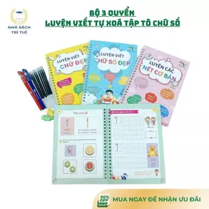 Sách – Combo 3 cuốn vở tập viết tự xóa luyện nét cơ bản, luyện chữ đẹp, luyện chữ số đẹp cho bé