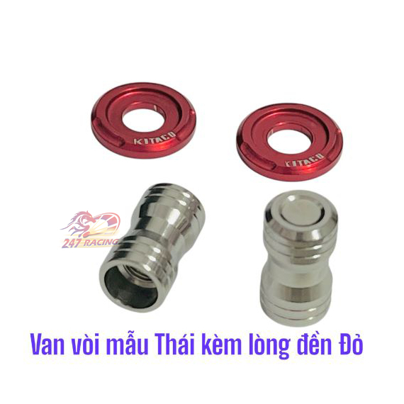 Cặp Van Vòi INOX304 mẫu Thái kèm long đền Đỏ gắn xe máy oto hàng chất lượng