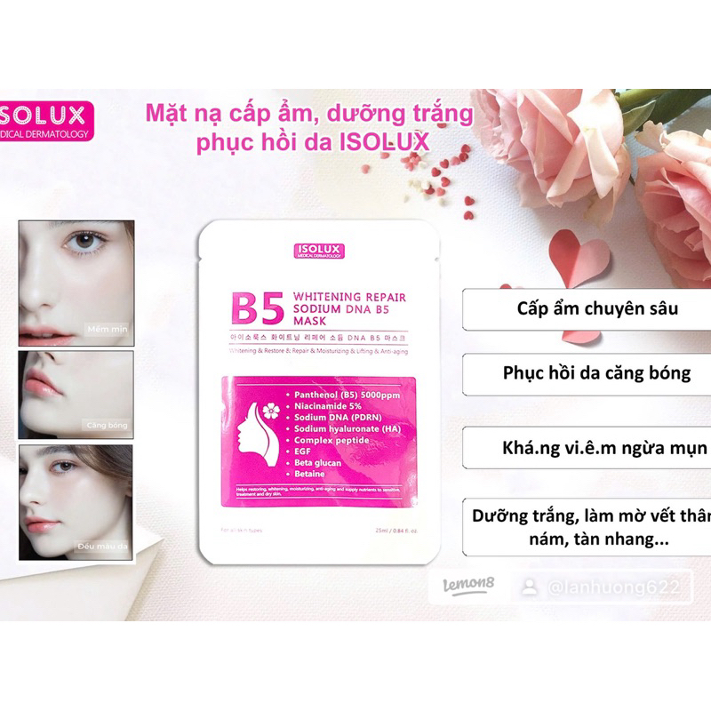 30-50 miếng Mặt nạ Kr.Lab B5 EGF complex và nạ Sena Demar Sodium DNA B5 vàmặt nạ ISOLUX whitening repair hạn 2028 IS79
