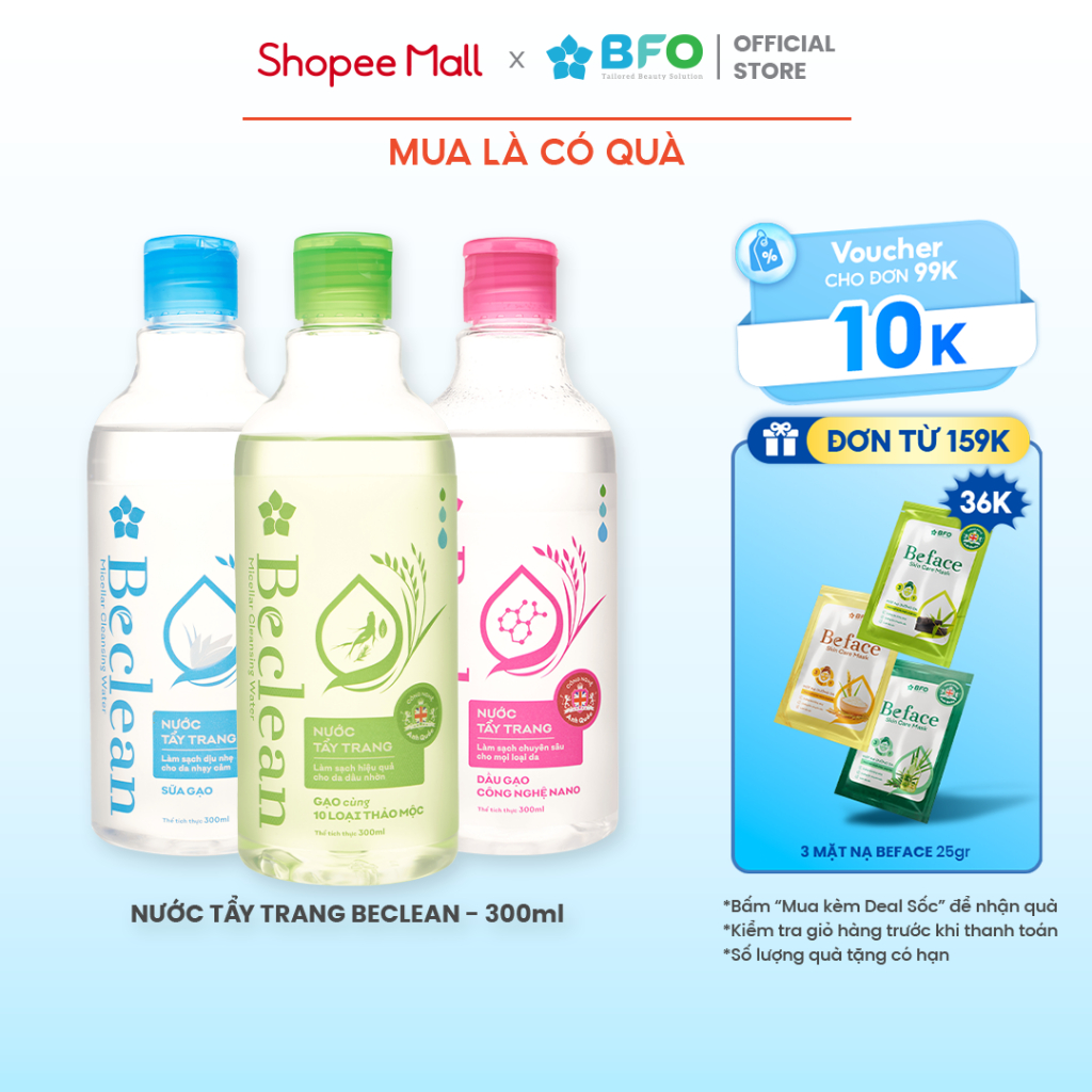 Ảnh Nước Tẩy Trang Làm Sạch Sâu Không Cồn Không Paraben Dịu Nhẹ Cho Da BFO Beclean 100ml/300ml 1
